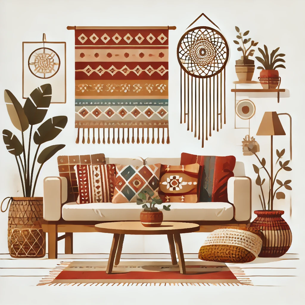 DALL·E 2024-11-24 21.32.55 - A simple and realistic illustration representing the Bohemian style for a website, designed as an icon with a white background. The image features a c