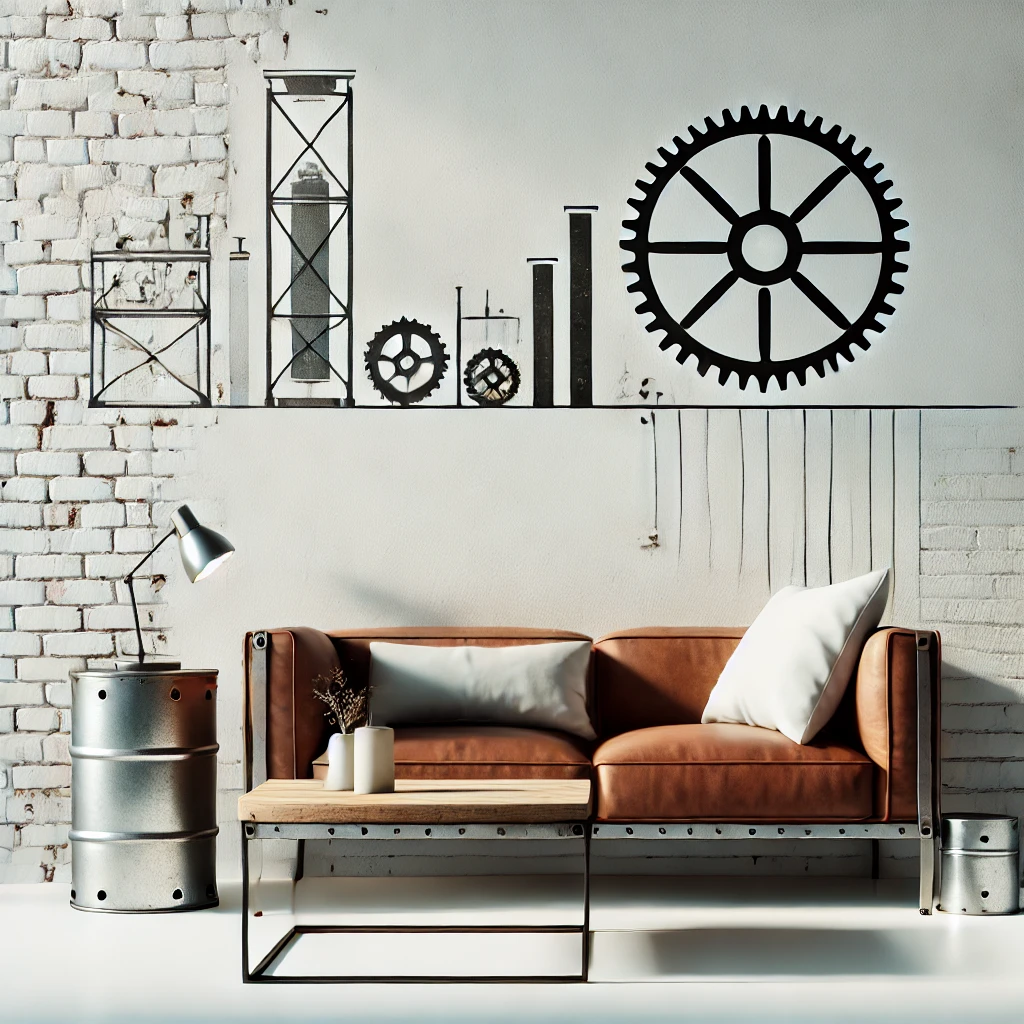 DALL·E 2024-11-24 21.48.30 - A minimalist and realistic illustration representing the Industrial style for a website, designed as an icon similar to the Bohemian style, with a whi